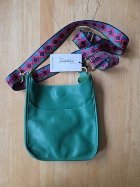 Ahdorned Mini Vegan Messenger Green Crossbody Bag Wide Geometric Strap